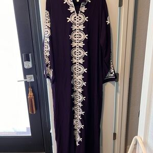 Elegant Purple Embroidered Kaftan Dress